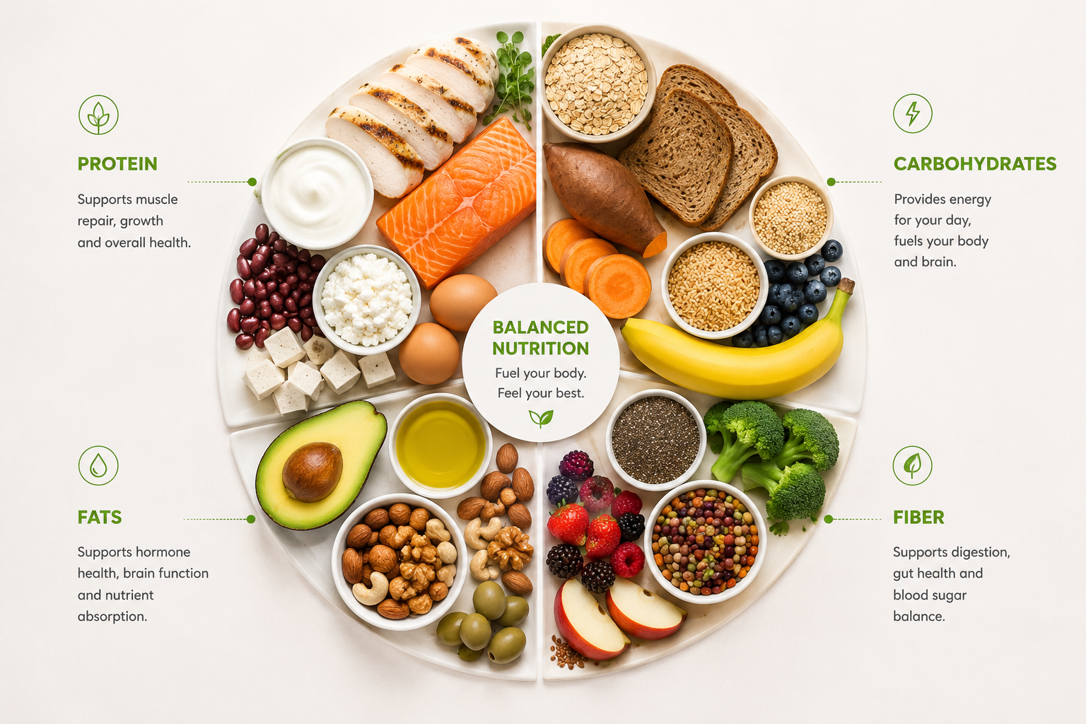 Balanced macronutrients foods infographic